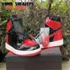 إطلاق سراح Jumpman 1 Bred Patent Leather Basketball Shoes 555088-063 جودة عالية أعلى OG