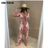 CM.YAYA Autumn Winter Peacock Women's Set Button Up Blouse Shirt Tops and Pants Elegant Tracksuit Two Piece Fitness Outfits 220315