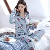 Kvinnor tjockna varma mjuka pyjamas sätter rosa röd mode långärmad flannel pyjamas 220329