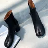 Wysokiej jakości kobiety rozłam ninja botki botki kostki skórzane buty okrągłe obcasy buty na pięcie 5,5 cm buty na pięcie