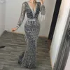 Casual Dresses Mothers Day Women's Sexy Deep V-Neck Ladies Solid Color Long Sleeve Sling Sequin Crystal Tassel Full Dress Drop