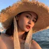 Brede rand hoeden zomer stro hoed kanten strand voor vrouwen Koreaans winddicht touw reizen elegante zon buiten vakantie breed