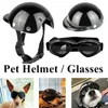 Conjunto de capacete de motocicleta para animais de estimação para animais de estimação Óculos pretos em formato de coração para cães pequenos/médios Óculos de proteção Chapéu Suprimentos para brinquedos Acessórios para gatos SpotDog