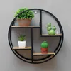 Hooks & Rails Nordic Style Wood Iron Craft Round Wall Shelf Display Rack Storage Hanging Cabinet Antique Flower Pot Holder DecorHooks