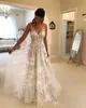 Bröllopsklänningar brudklänningar 2022 V-ringning sommarstrand boho vackra applikationer en linje rygglös anpassad mantel de soriee