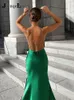 Jacuqeline Backless Y2K Green Midi Satin Sexig klänning Kvinna Summer ärmlös eleganta klubbens bodycon klänningar för kvinnor parti 220704