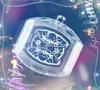 Squelette creux transparent hommes automatique mouvement à quartz montres chronomètre 43mm bracelet en caoutchouc sport d'affaires glacé montres-bracelets usine montre de luxe