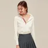 2022 Summer New Temterment Shirt Collar Workplace OL Moda Camicia a maniche lunghe bianca