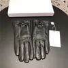 Black Leather Five Fingers Gloves Women Small Bow Decorative Gloves Winter Outdoor Warming Glove