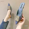 Sandals Women's Summer Fashion Pointed Toe Square Buckle Stilettos Lazy Half Slippers Women Baotou High Heel Mules Women Shoes