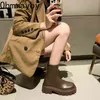 2022 Platform Women Long Boots Pu Leather Ladies Zipper Knight Dikke Sole Flats schoenen Fashion Winter Hoge Heel Knie-Hoge Boots Y220817