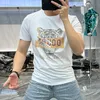 2022 Летний Новый Молодой дизайн Мужские футболки T-рубашки Slim Casual Tees Fashion Brand O-Sece Tiger Head Горячая горный хрусталь вышивка из хлопка одежда сверху красный черный белый M-5XL