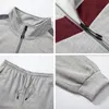 Herrspåriga höstfärgsmatchning Retro Men's Sport Suit Hoodeis Sweatpants Set Zipper Cardigan Fashion Jogger Menmen's