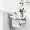 Hooks Rails Toiletpapierhouder met telefoonplank - Zilveren roestvrijstalen badkameraccessoires Wall Mounted Mobile en WOOKS