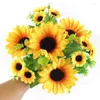 Couronnes de fleurs décoratives beau Bouquet de tournesol fleur de soleil en soie tête artificielle pour la maison jardin fête mariage bricolage