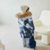 Russische winterkinderen peuterjongens camouflage bont capuchon long jas babymeisjes katoen down jas jas jacket kinderen tiener kleding overjas J220718