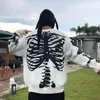 남성 대형 스웨터 검은 느슨한 뼈대 뼈 인쇄 여성 빈티지 레트로 니트 스웨터 2021 가을 면화 풀오버 유니섹스