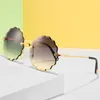 Sunglasses 2022 Rimless Women Trimmed Female Flower Color Ocean Lens Glasses UV400