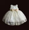 Robes de fille Golden Lace Girl Robe Summer Tutu Mariage Fête d'anniversaire Enfants pour filles Costume pour enfants Bow Ball Robe 3 6 12 24M 3TGi