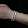 Charmarmband isade ut kvinnor fyrkantiga runda kubansk kedjarmband med cz asfalterad tennislänk mens hiphop 18k guld pläterad fest juvelrycharm