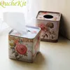 Bloem Vierkante Tin Tissue Box Handdoek Servet Papier Houder Case Cover Dispenser Home Decor Keuken Opslag 220523