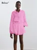 Bclout Linen Ruffle Shorts 세트 2 피스 섹시한 랜턴 슬리브 흰색 탑 여름 탄력있는 허리 반바지 여자 정장 복장 220527