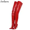 Sorbern Red Crocodile 가랑이 허벅지 부츠 여성 Stilettos 하이힐 지적 발가락 긴 부팅 유니섹스 사용자 정의 샤프트 길이 및 너비