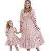 Familjer Look Women Matching Mother and Daughter Clothes Puff Sleeve Floral Dress for Mommy and Me Kids Girls Mom Daughter Dresses