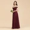 2022 Summer Bohemian Burgundy Bridesmaid Dresses Modern A Line Off Shoulders Long Chiffon Boho Maid Of Honor Gowns Custom-Made 50 Colors BM3003 0702