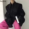 Neploe Women Blouse Chic High Street Tops Korean Vintage Turn-down Collar Loose Long Blusas Mujer Puff Sleeve Vit skjorta 4H419 220402