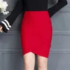Summer Work Work Skirt moda szczupła marszczona elastyczna pakiet wysokiej talii Hip Spódnica Czarna i czerwona spódnice 210306