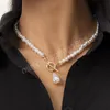 Gargantilla corta con cuentas de perlas de imitación para mujer, collar con colgante de perlas de boda a la moda, collar con cuello, regalo de joyería de moda