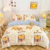 Niedliches Tiger-Bettwäsche-Set mit Schachbrettmuster für Mädchen und Jungen, Einzelbett, Queen-Size-Bett, Bettlaken, Bettbezug, Kissenbezug, Bettwäsche für Kinder, Heimtextilien