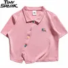 Hiphop streetwear polo t shirt broderi blomma bokstav t-shirt kvinnor harjuku bomull sommar kort ärm t-shirt knapp 220621