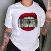 EINZELHANDEL S-3XL 4XL Kurzarm-T-Shirt für Damen mit Rundhalsausschnitt, weißes und schwarzes T-Shirt, modische Oberteile mit US-Dollar-Aufdruck