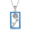 Pendentif Colliers Luxe Femme Fleur Collier Rose Or Argent Couleur Chaîne Élégant Blanc Bleu Opale Mariage Pour FemmesPendentif