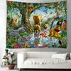 Jungle tropicale Animal Cartoon Tapisserie Tenture murale Grand Tigre Lion Éléphant Animal Tapisserie Murale pour Dortoir À La Maison Chambre D'enfant Décor J220804