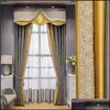 Curtain Drapes Custom High Quality Modern Simplicity Embroidery Splicing Silk Gray Lace Gold Blackout Valance Tle Panel M1166 Drop Deliver