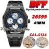 BFF BF26599 gecompliceerde functie cal.5134 BF5134 Automatische heren Watch 41 mm Maanfase blauwe textureerde wijzerplaatstickmarkers PVD Zwart stalen armband Eeuwige horloges