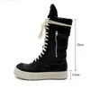 Mode Men Designer Boot äkta läder Kvinnliga knähöga stövlar svarta manliga kvinnor chunky boot