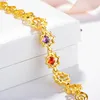 Link Chain Elegant Yellow Gold Plated Armband för kvinnor Färgglada Zircon Gemstone Hand Bröllopsengagemang Fina smycken INTE22