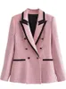 Costumes de femmes Blazers Blazer Femmes Pink Tweed Jackets femme 2022 Automne Double poitrine Femme élégante