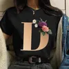 Women's T-Shirt WVIOCE Fashion Flower Letter Print Black Female Loose Short Sleeve Top Harajuku Street Women White Clothes 4212