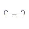 Special Rimless Sunglasses Metal Hinge With Rhinestones And Wood Grain Style Plastic Legs