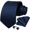 Bow Ties DiBanGu Top Navy Blue Solid Tie For Men 100% Silk Men's Hanky Cufflinks Neck Suit Business Wedding Party Set MJ-7140 Fier22