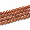 Stone Loose Beads Jewelry Good Quality Natural Gold Sand Round 16" Per Strand 4 6 8 10 Mm Pick Size For Dyi Making Drop Delivery 2021 4Whsm