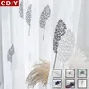 cdiyリビングルームの刺繍葉のためのモダンな白い薄いカーテンボイルカーテンベッドルームバスルームチュールカーテン窓ドレープ220525
