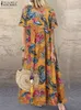 ZANZEA Bohemian Holiday Sundress Summer Women Vintage Floral Printed Short Sleeve Beach Dress Loose Long Vestido Robe Femme 220611