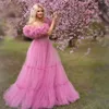 Roze sexy tule zwangerschapsjurk voor fotoshoot vrouwen prom -jurken van de schouder pluizige baby shower jurken es