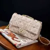 Tweed Autumn Winter New women Plaid Woolen Cloth Diamond Chain One Shoulder Messenger Handbag X220331